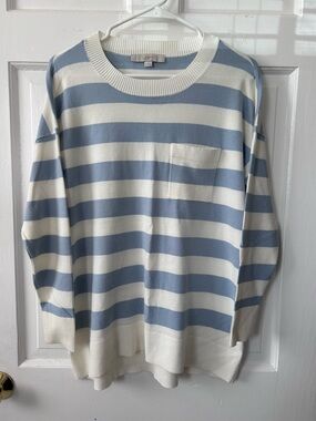 NWOT Loose Fit Women’s Sweater by LOFT Light Blue + Cream Stripes Sz S